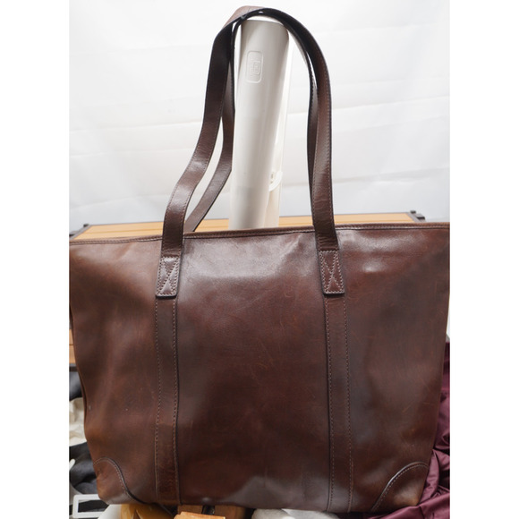 Mulholland Brothers Dark Brown Leather Shopper's Zippered Tote Bag - Picture 12 of 15